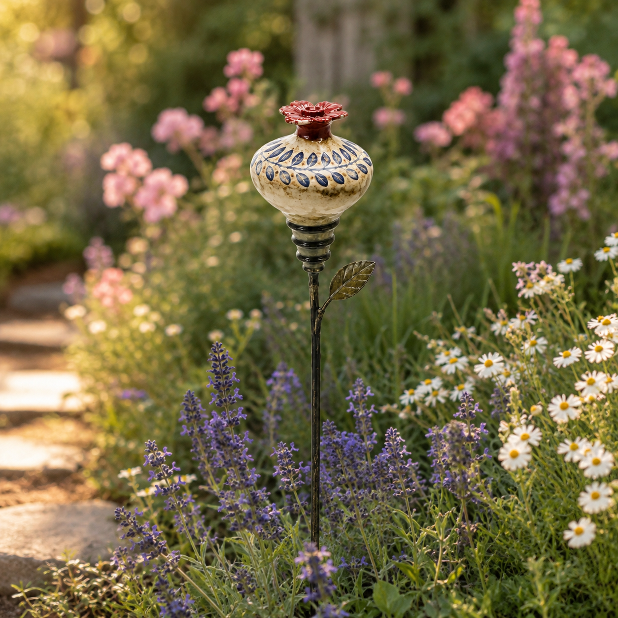 🌸Vintage Floral Hummingbird Feeder Garden Stake🐦