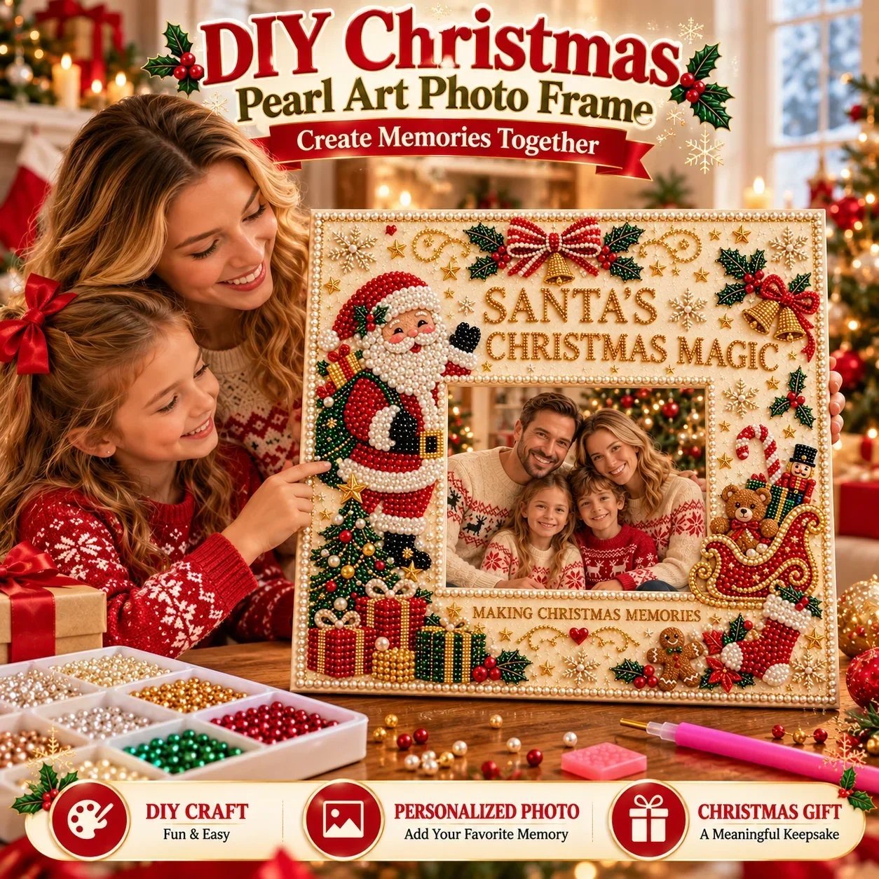 DIY Christmas Pearl Art Photo Frame DIY Christmas Pearl Art Photo Frame