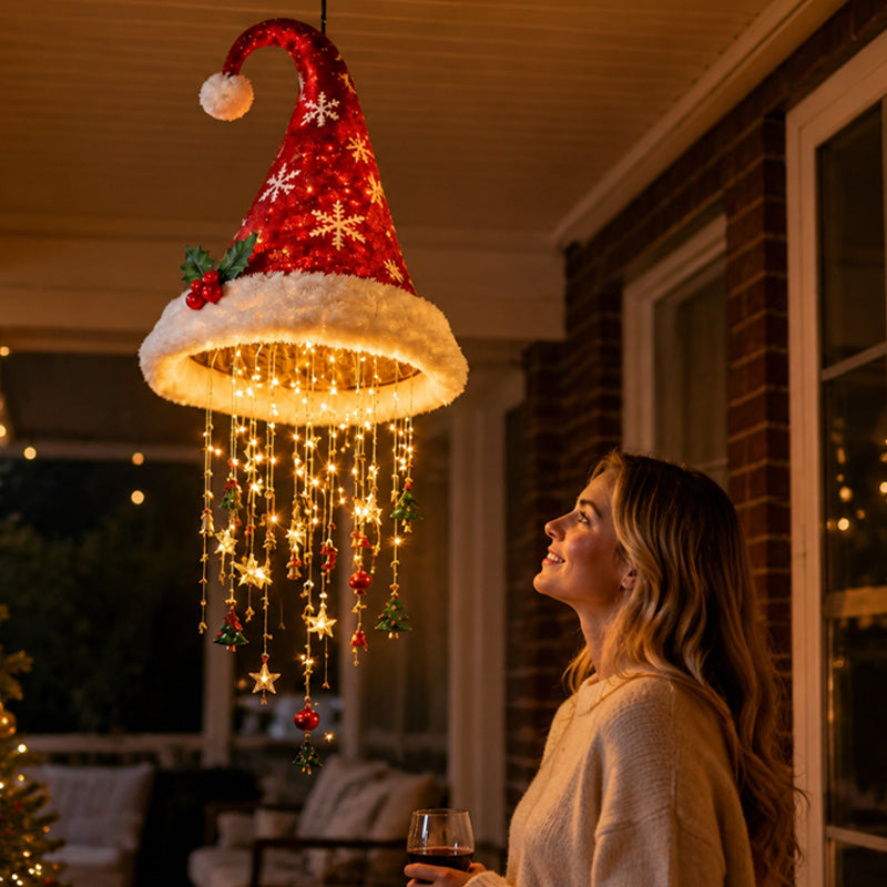 Lighted Christmas Hat Hanging Decoration – Warm LED Holiday Porch & Home Decor
