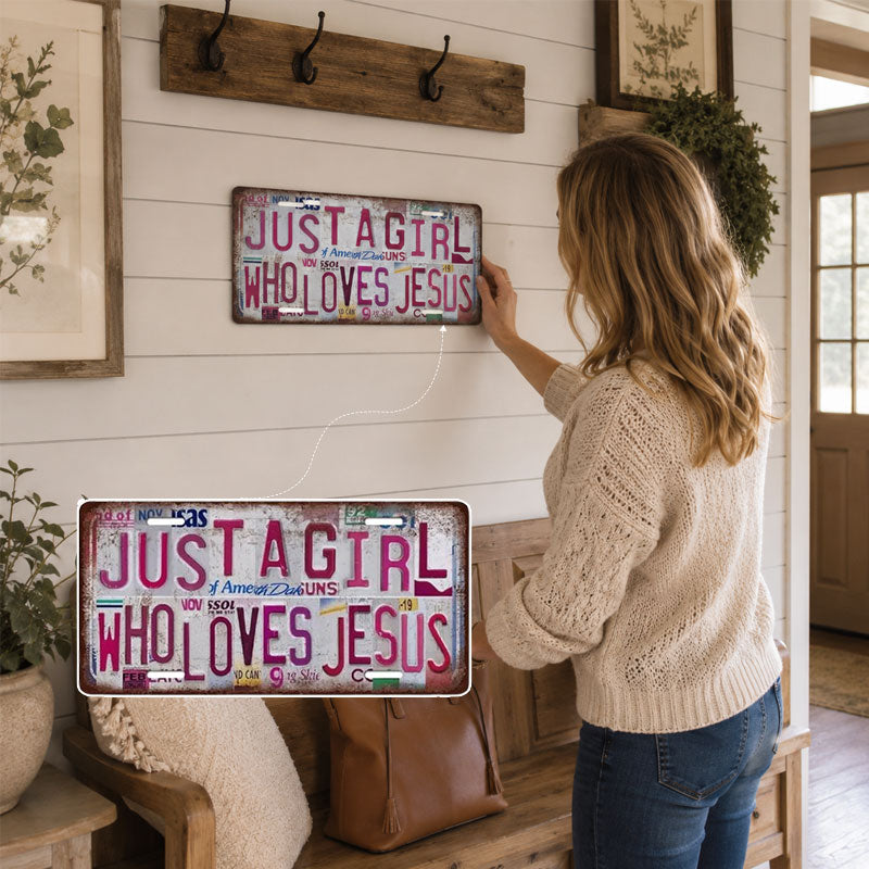 "Just A Girl Who Loves Jesus" Vintage Wall Sign
