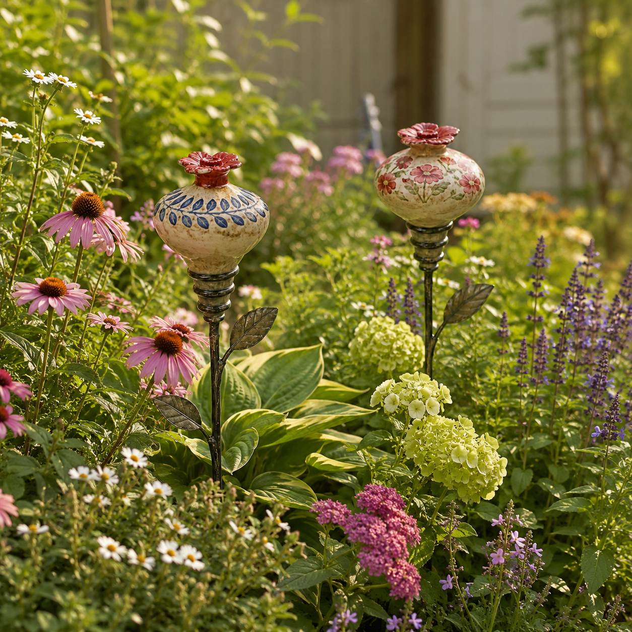 🌸Vintage Floral Hummingbird Feeder Garden Stake🐦