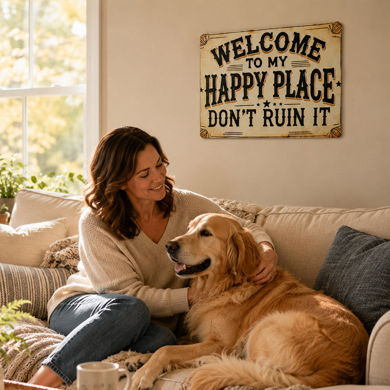 Happy Place Rustic Hanging Wall Sign 🌿🏡✨