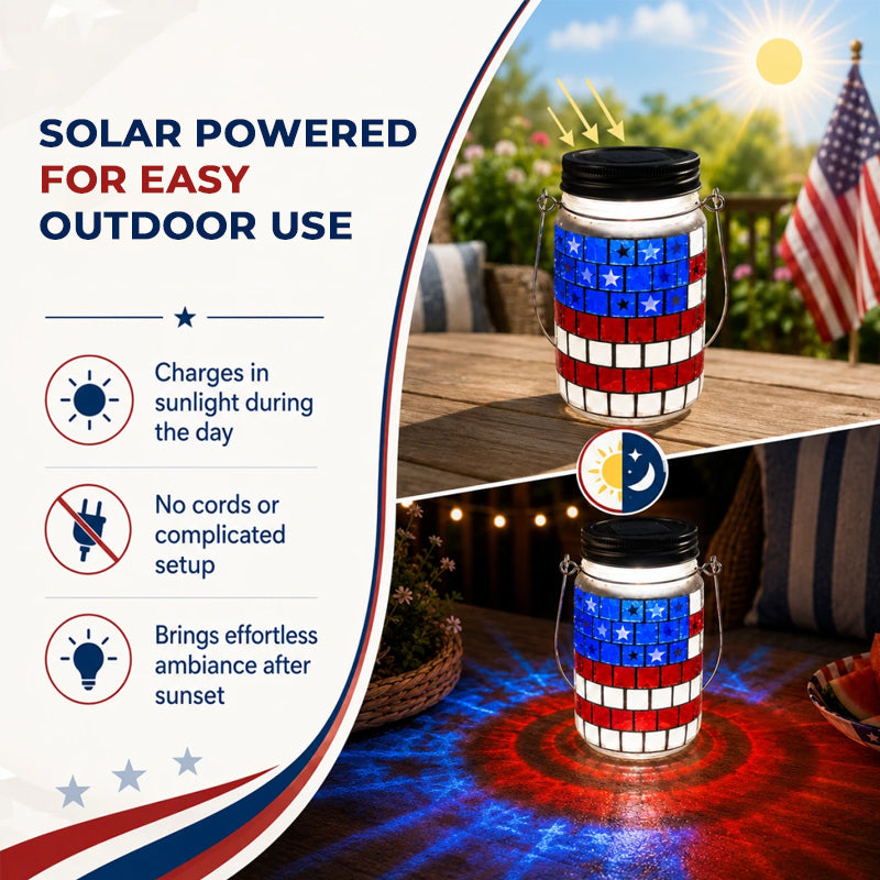 American Flag Solar Mosaic Lantern Patriotic Decor US✨🏮