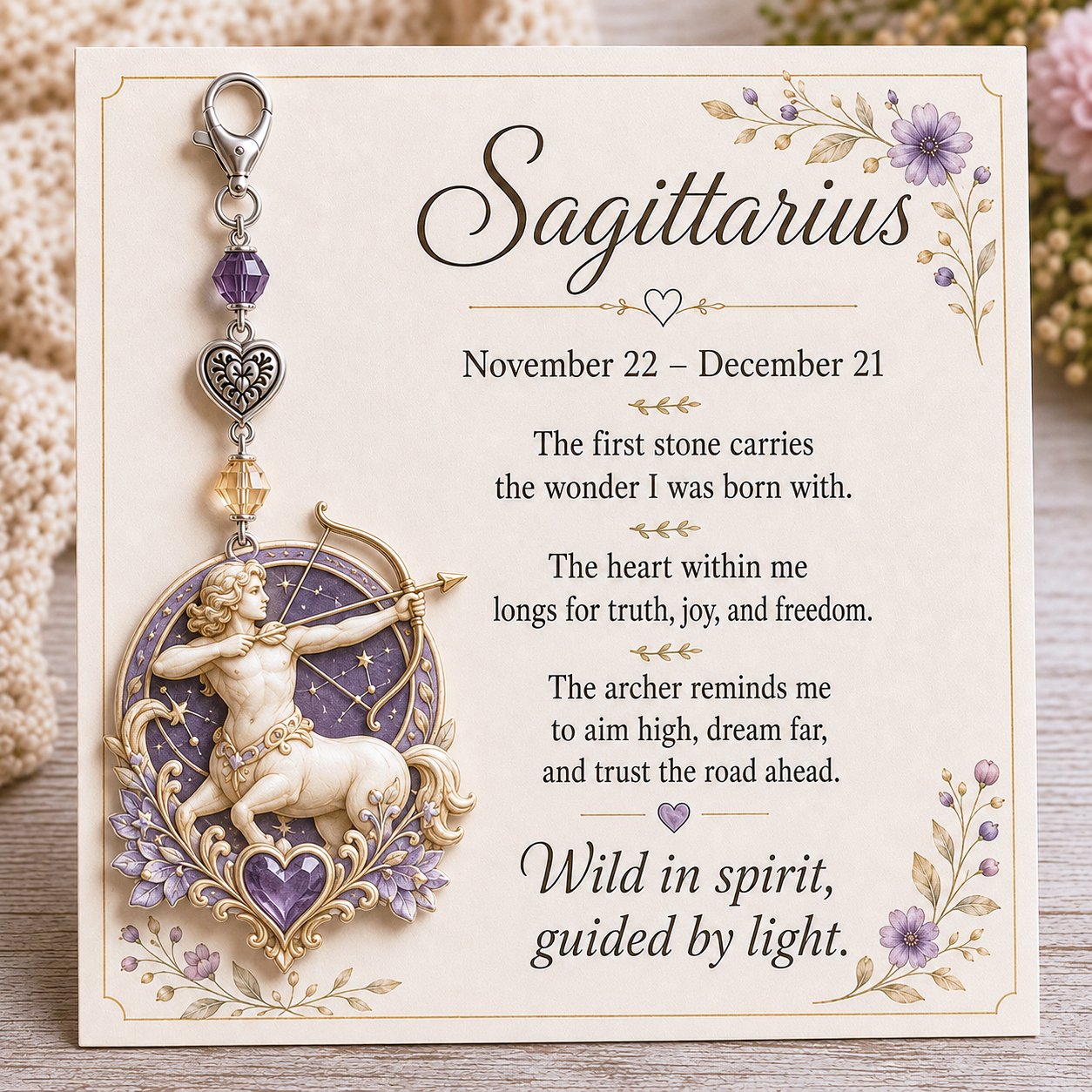 🌙12 Zodiac Birthstone Charm Keepsake Card