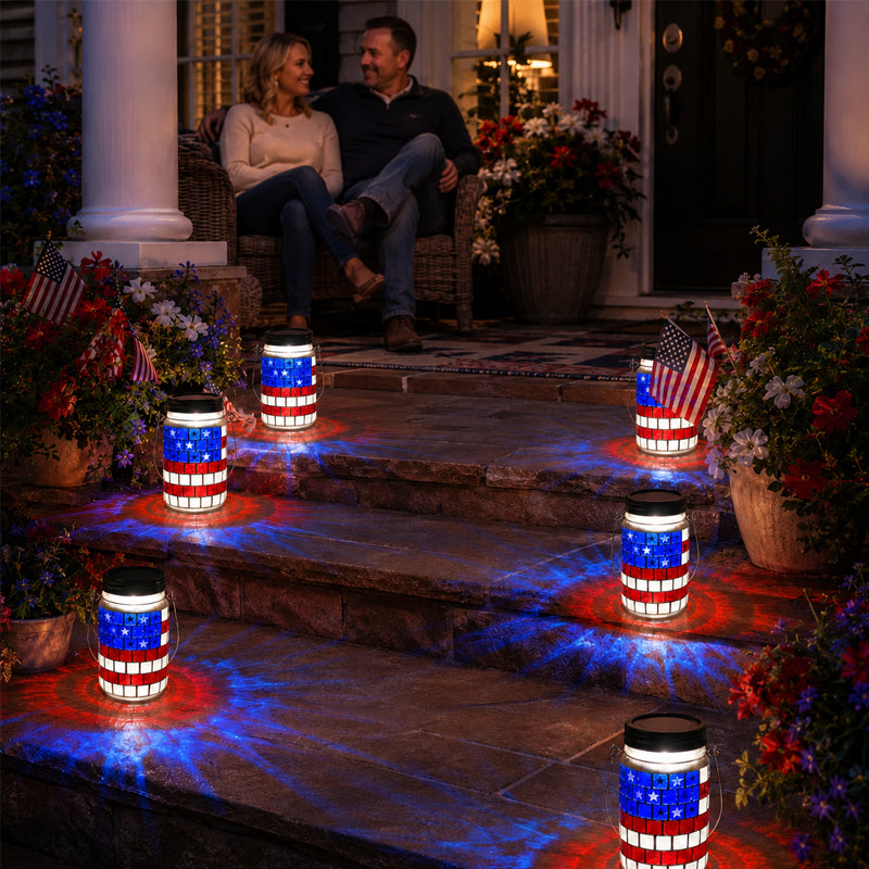 American Flag Solar Mosaic Lantern Patriotic Decor US✨🏮