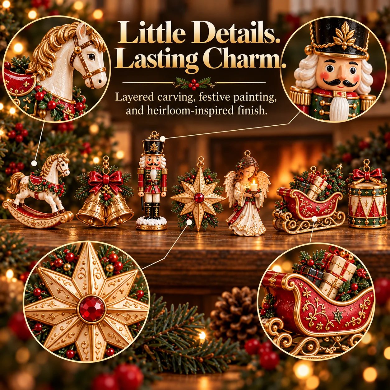 Woman arranging the Christmas garland on a fireplace mantel
