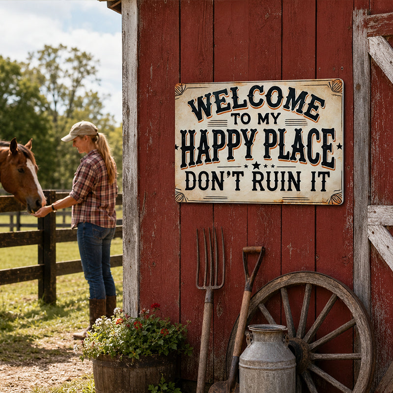 Happy Place Rustic Hanging Wall Sign 🌿🏡✨
