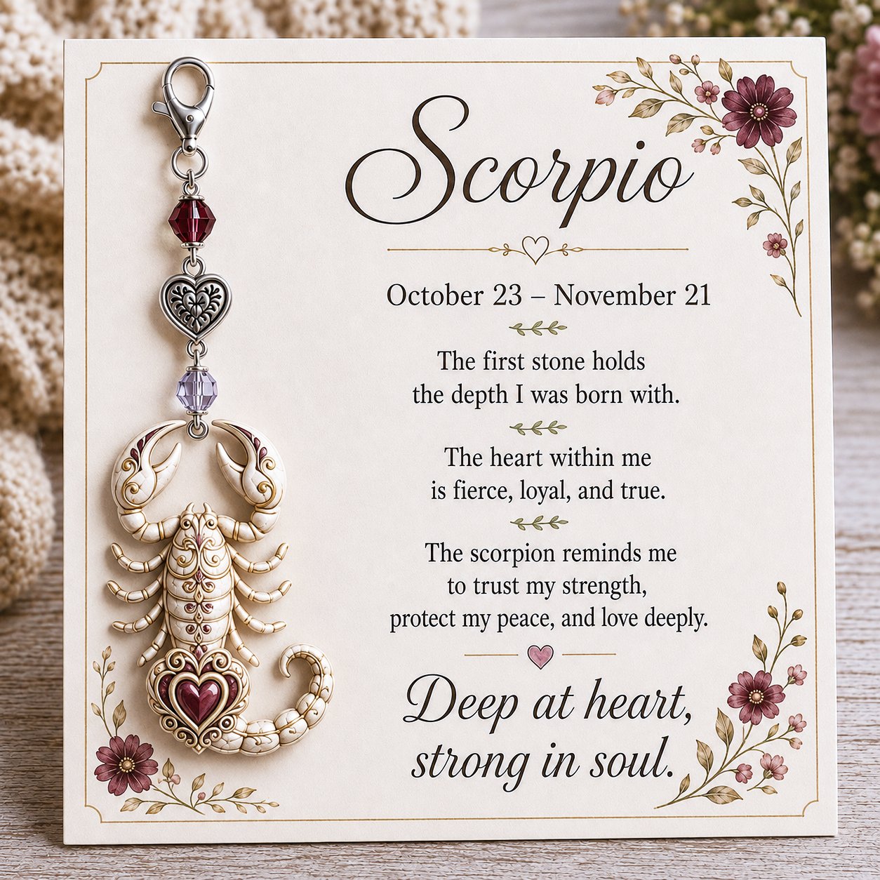 🌙12 Zodiac Birthstone Charm Keepsake Card