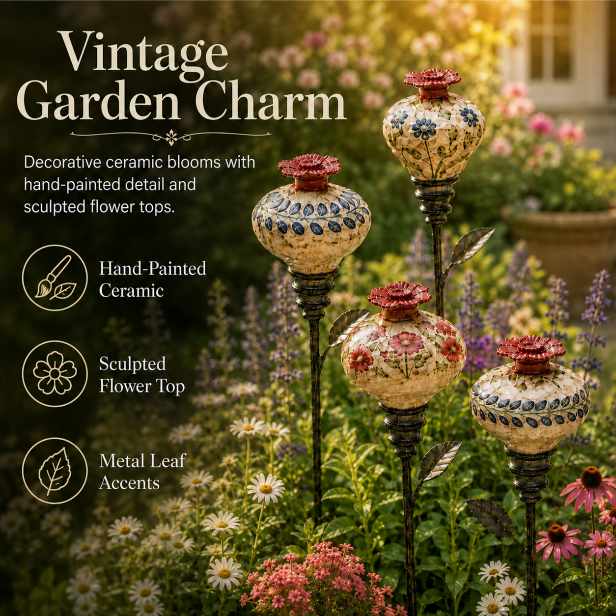 🌸Vintage Floral Hummingbird Feeder Garden Stake🐦