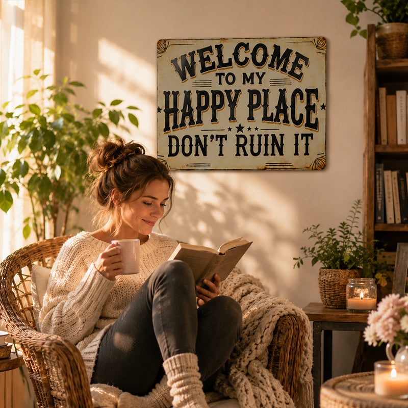 Happy Place Rustic Hanging Wall Sign 🌿🏡✨