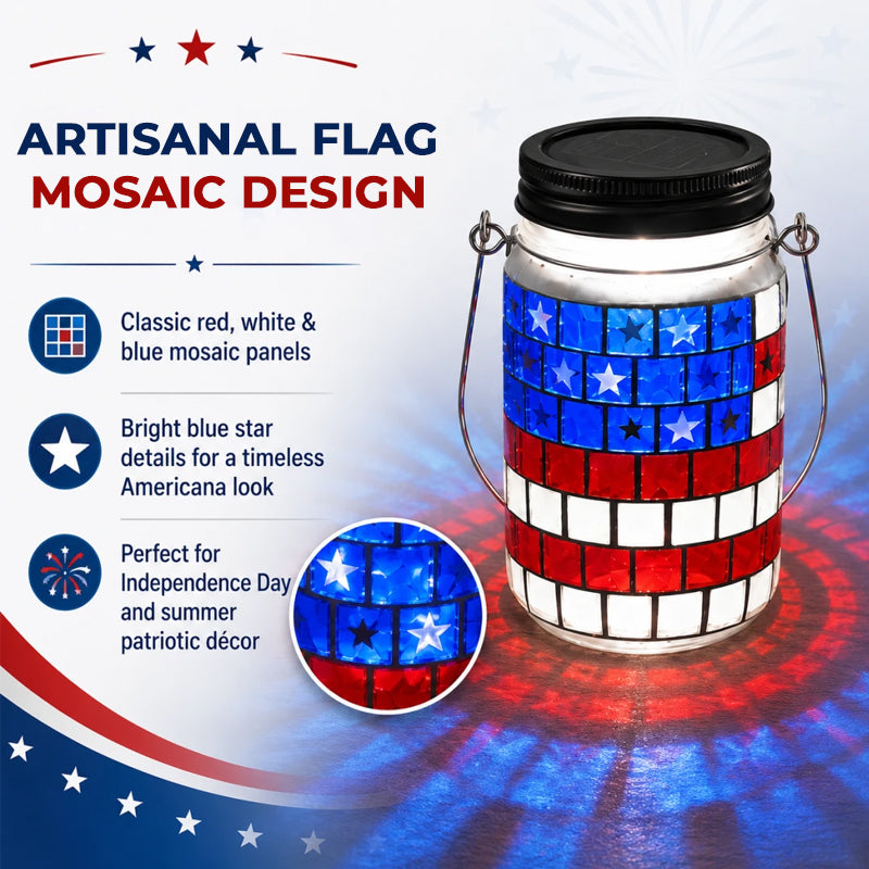 American Flag Solar Mosaic Lantern Patriotic Decor US✨🏮