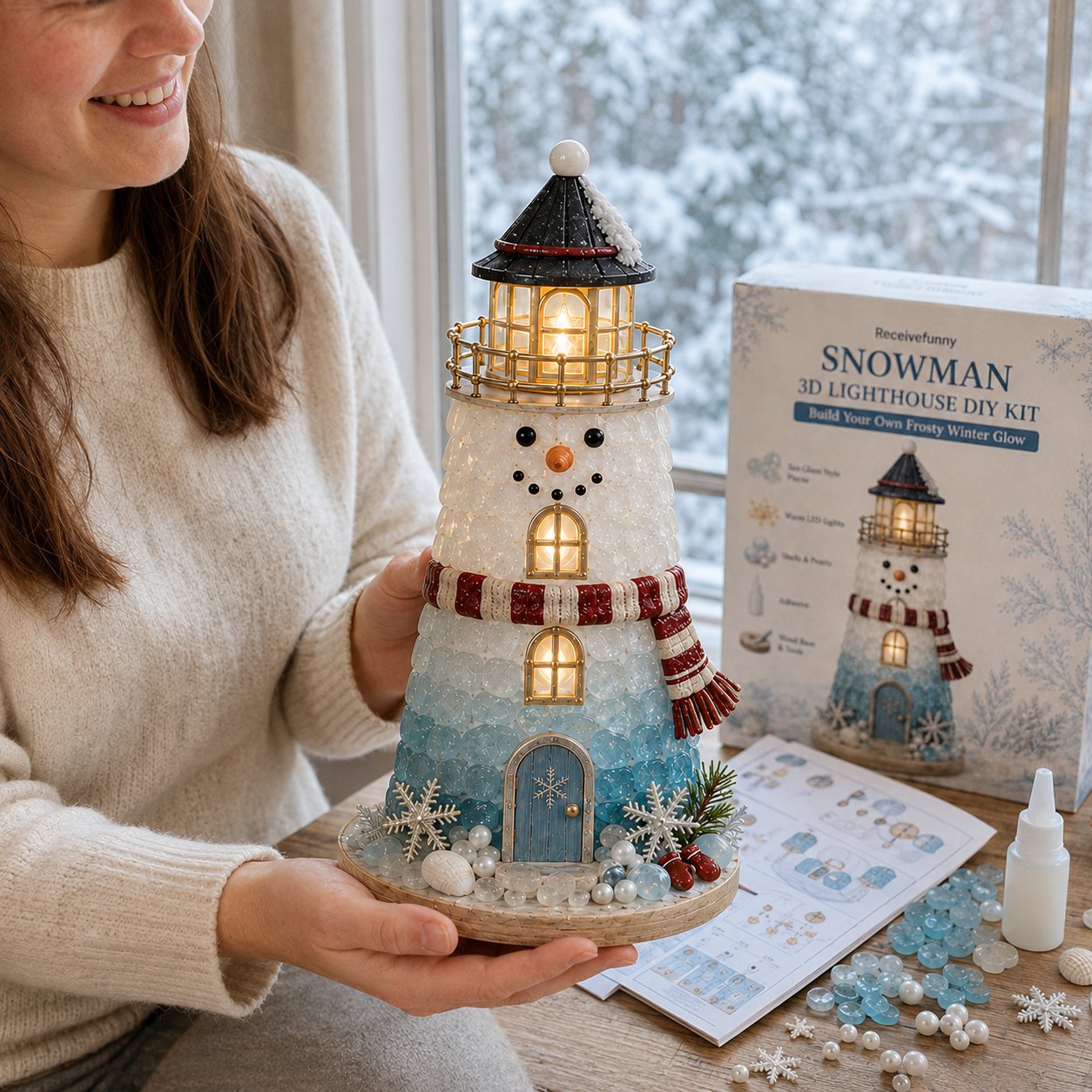 🎄Christmas Glow 3D Lighthouse DIY Kit – Light-Up Holiday Craft Decor 💕