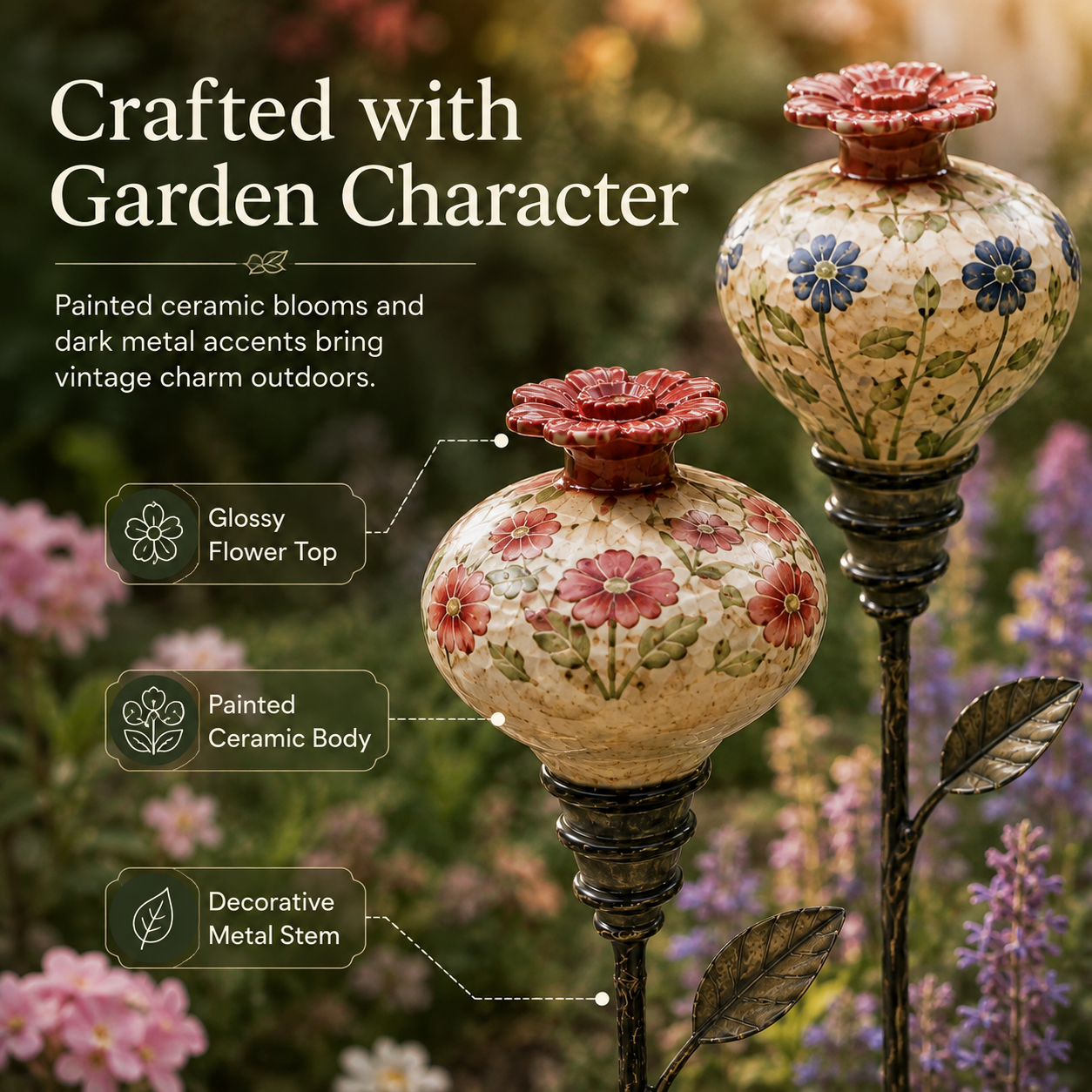🌸Vintage Floral Hummingbird Feeder Garden Stake🐦