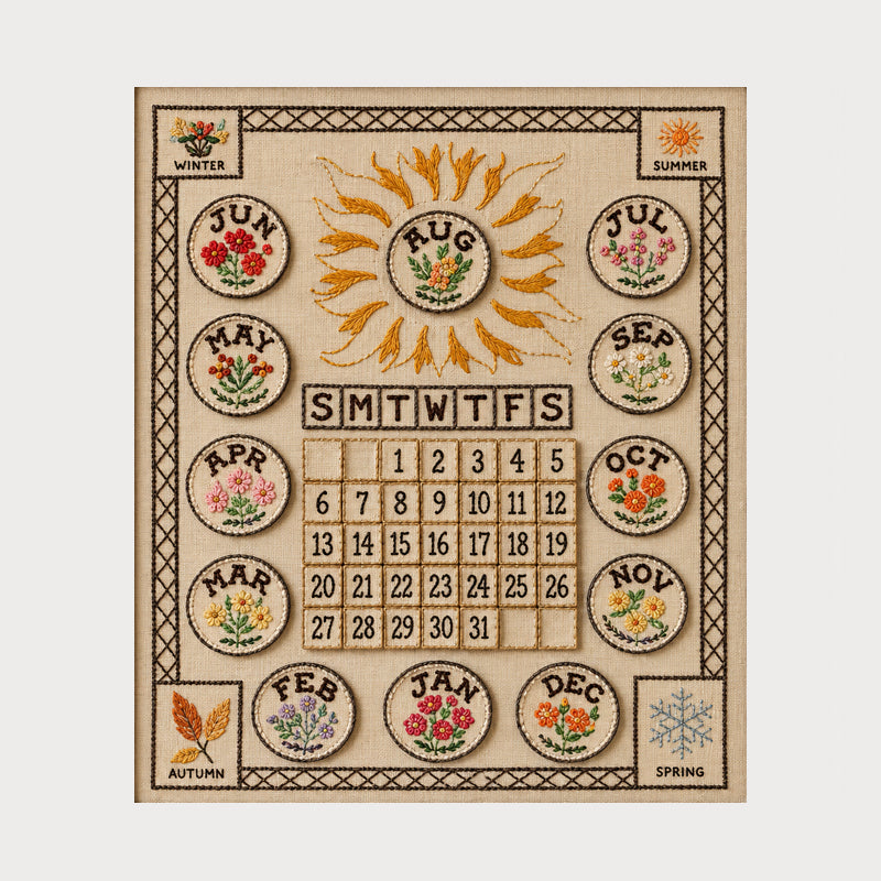 ✨Hand-Embroidered Perpetual Calendar Wall Art 