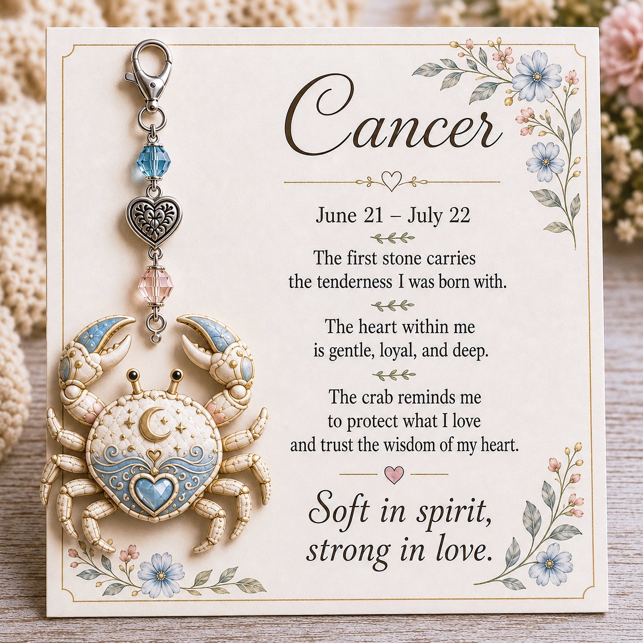 🌙12 Zodiac Birthstone Charm Keepsake Card