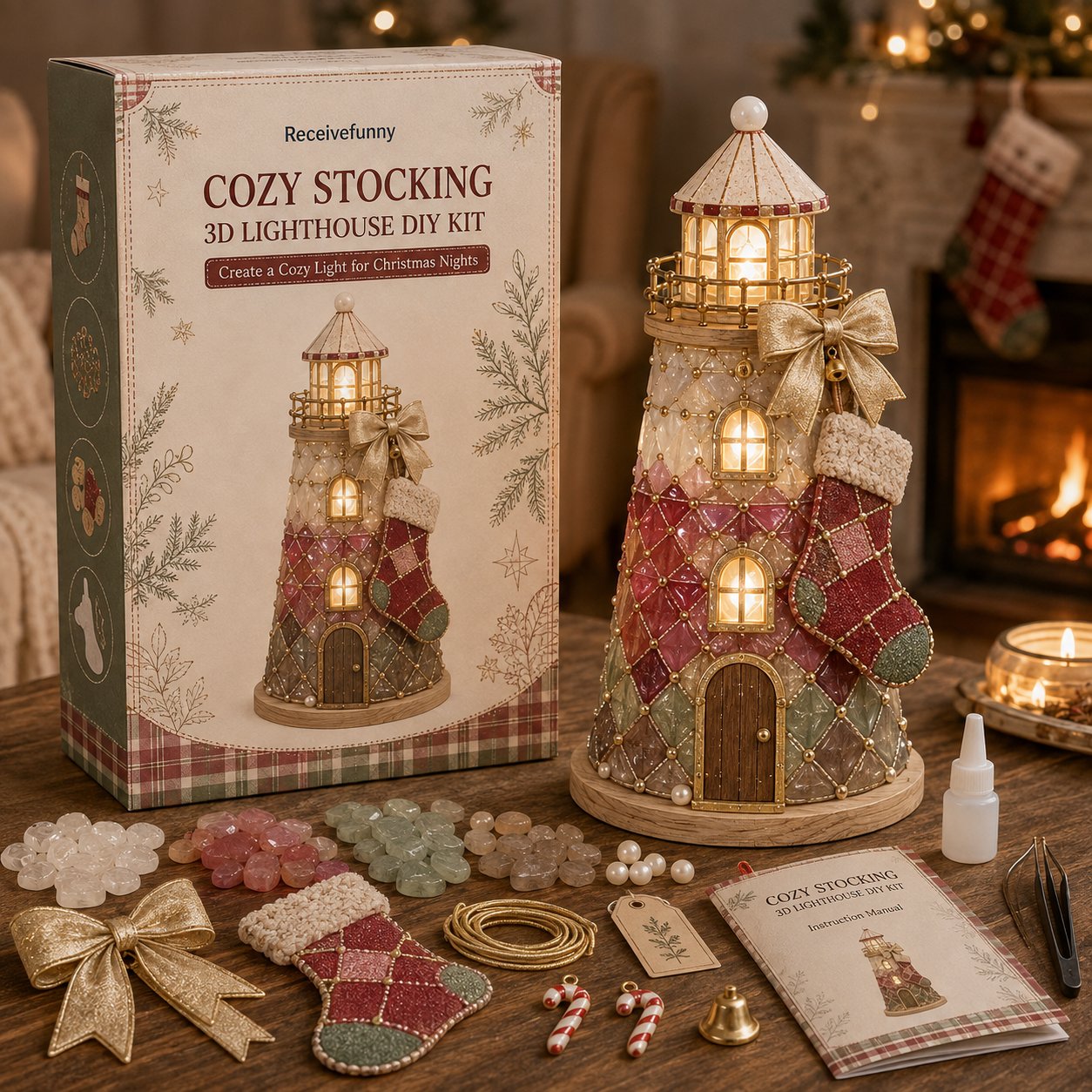 🎄Christmas Glow 3D Lighthouse DIY Kit – Light-Up Holiday Craft Decor 💕