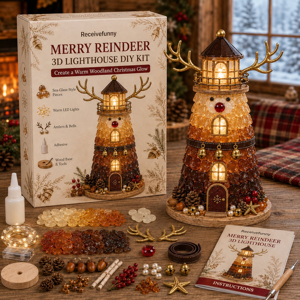 🎄Christmas Glow 3D Lighthouse DIY Kit – Light-Up Holiday Craft Decor 💕