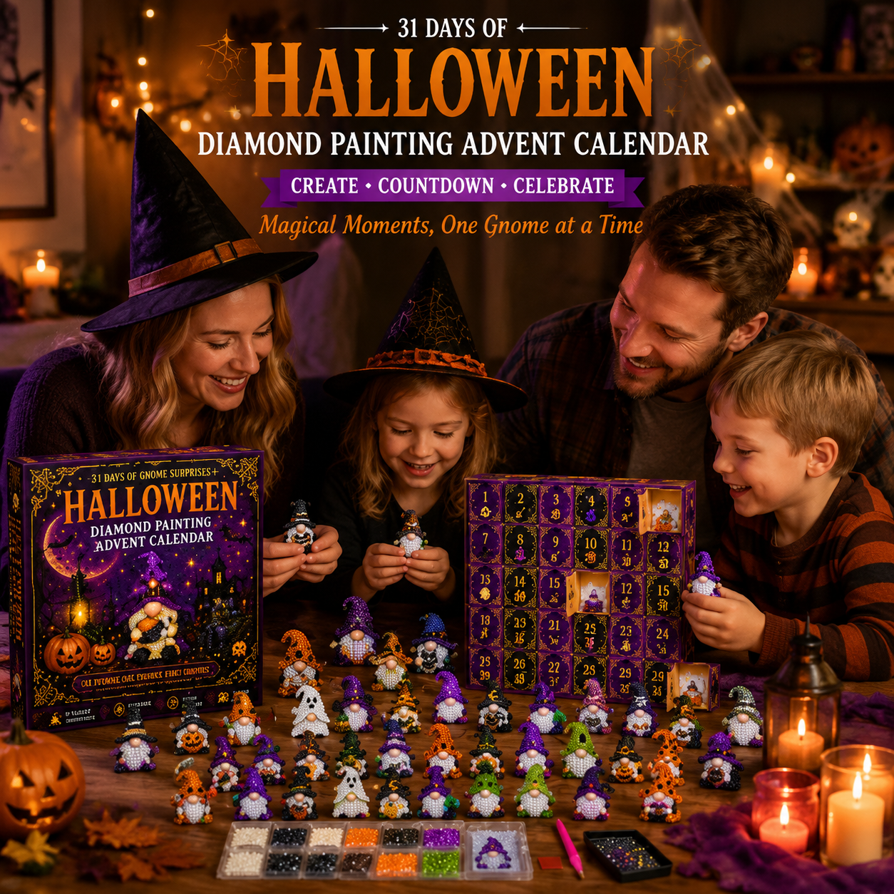 🔥LAST DAY 60% OFF - 🎃✨ 31 Days of Gnome Surprises Halloween Diamond Painting Advent Calendar