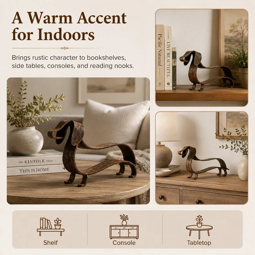🐶🎨 Rustic Charm, Dachshund Style — Metal Sculpture for Home & Garden