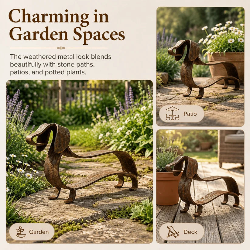 🐶🎨 Rustic Charm, Dachshund Style — Metal Sculpture for Home & Garden