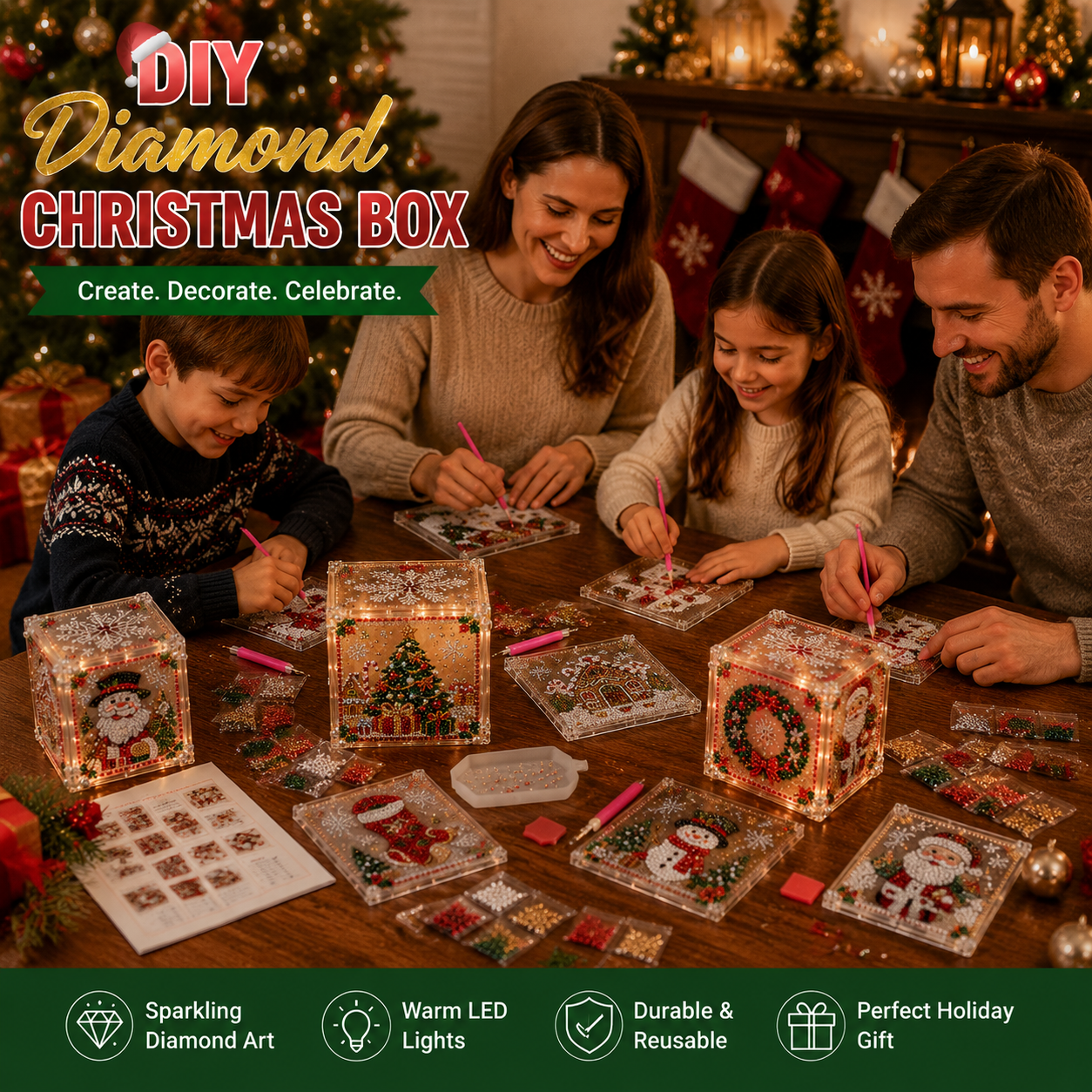 ✨ DIY Diamond Painting Storage Box – Festive 3D Craft & Decorative Organizer