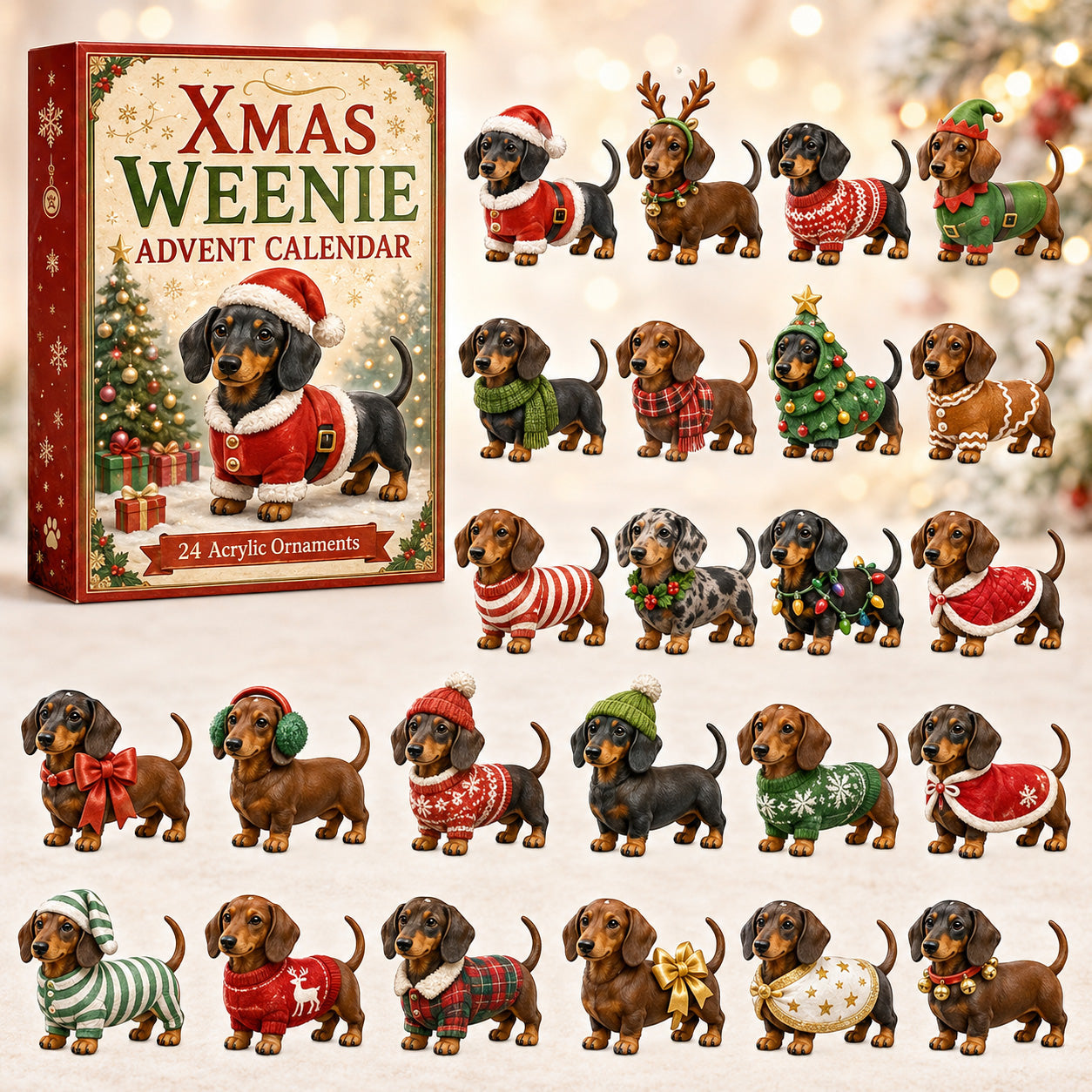 🎄 Dachshund Christmas Advent Calendar – 24-Day Wiener Dog Ornament Countdown🐾