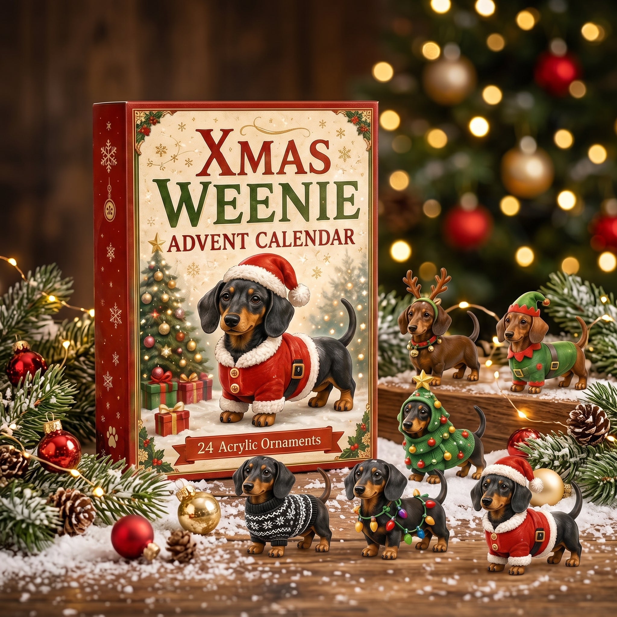 🎄 Dachshund Christmas Advent Calendar – 24-Day Wiener Dog Ornament Countdown🐾
