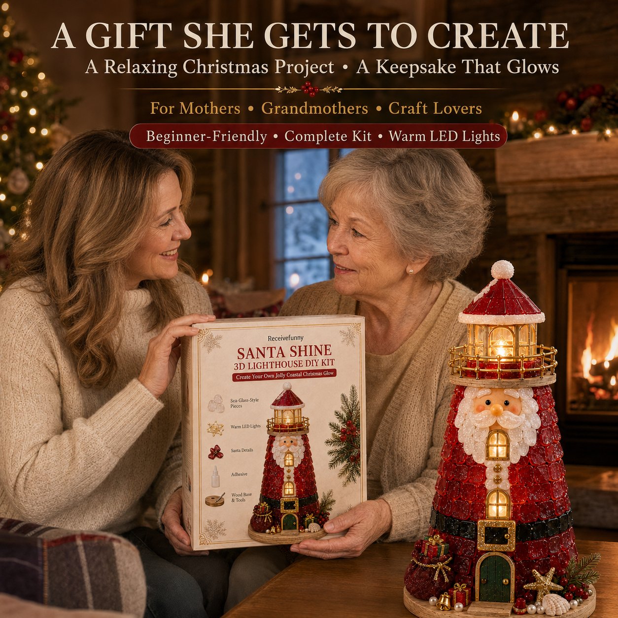 🎄Christmas Glow 3D Lighthouse DIY Kit – Light-Up Holiday Craft Decor 💕
