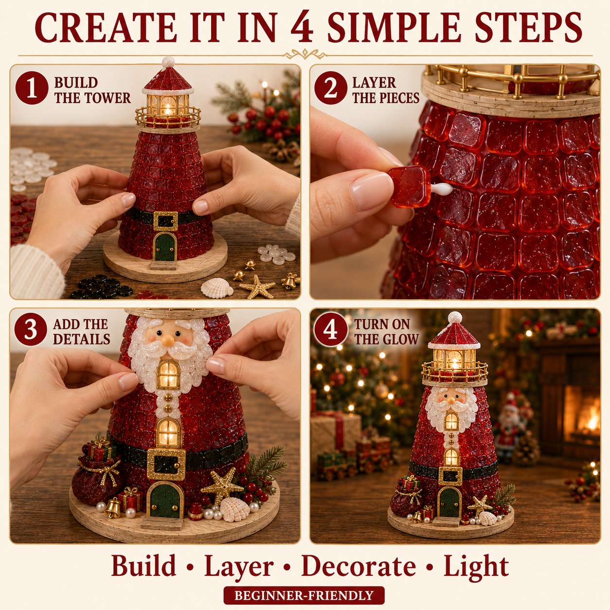 🎄Christmas Glow 3D Lighthouse DIY Kit – Light-Up Holiday Craft Decor 💕