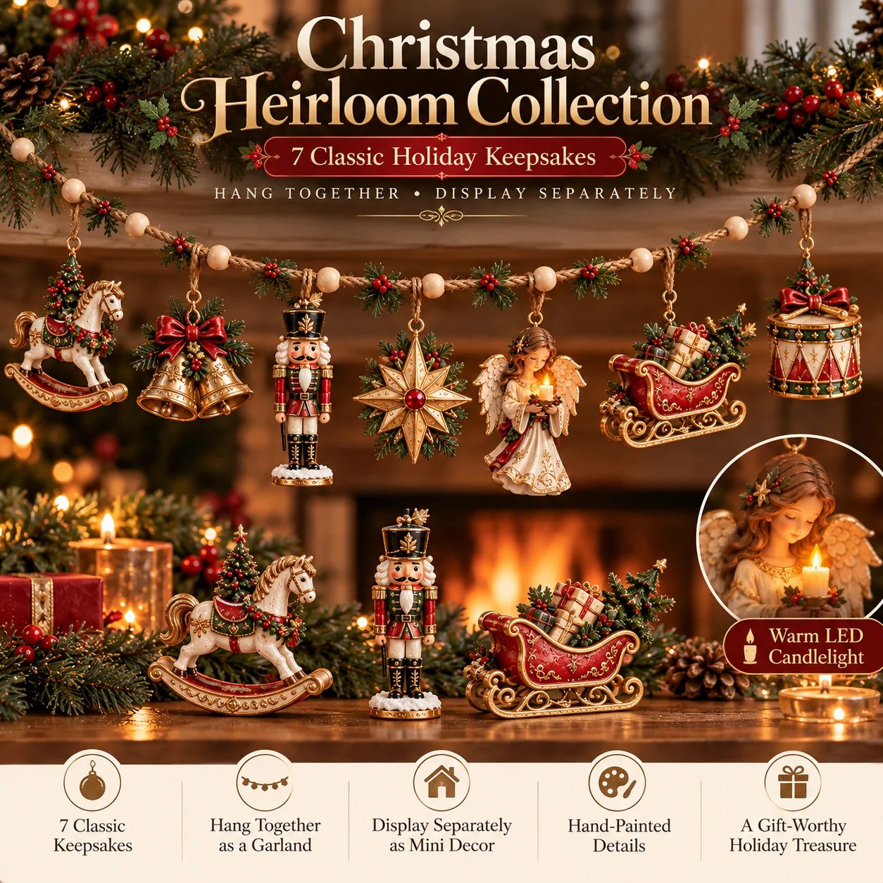 Christmas Heirloom Collection seven piece vintage garland