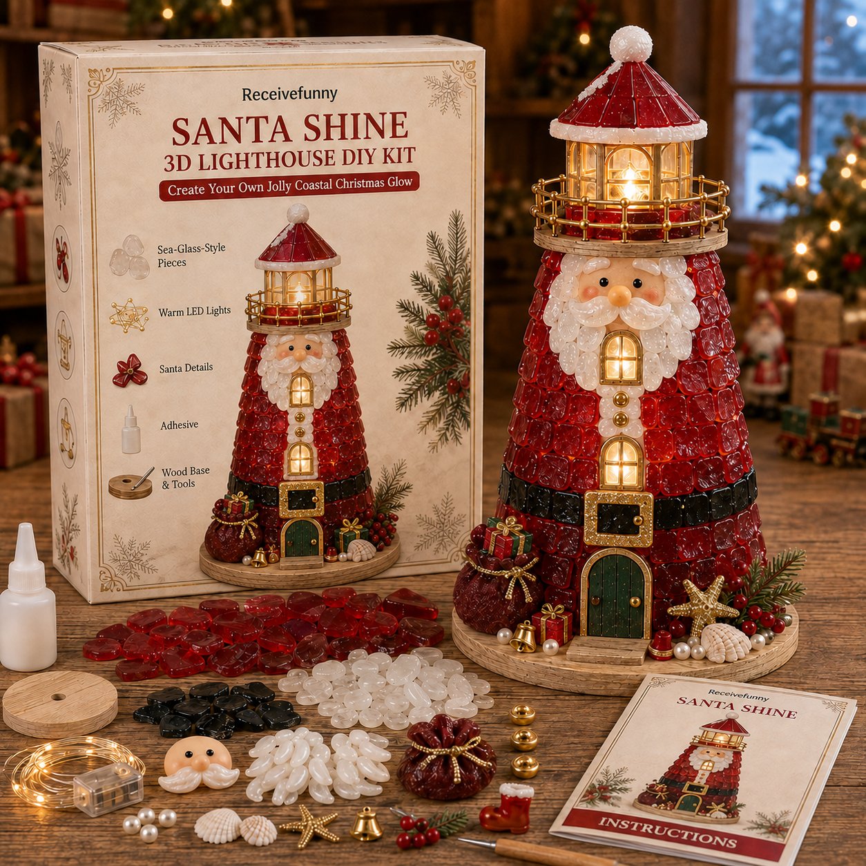 🎄Christmas Glow 3D Lighthouse DIY Kit – Light-Up Holiday Craft Decor 💕