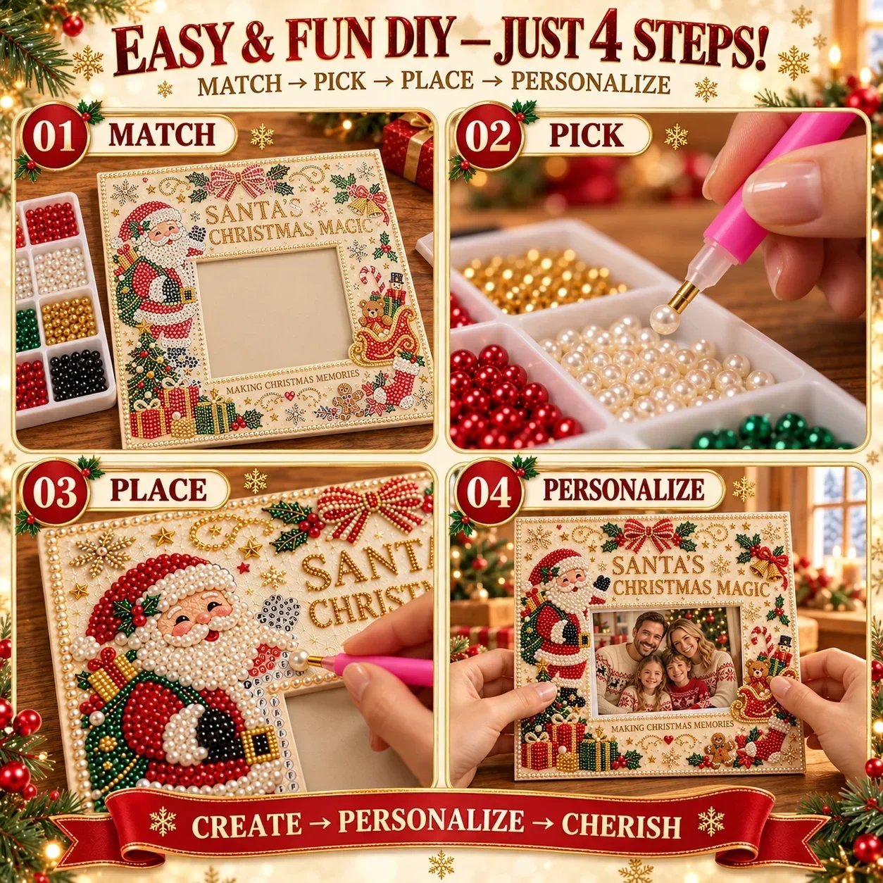 Four Step Pearl Art Photo Frame Process