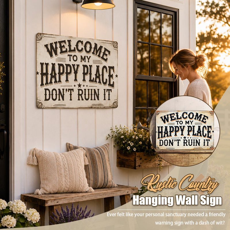 Happy Place Rustic Hanging Wall Sign 🌿🏡✨