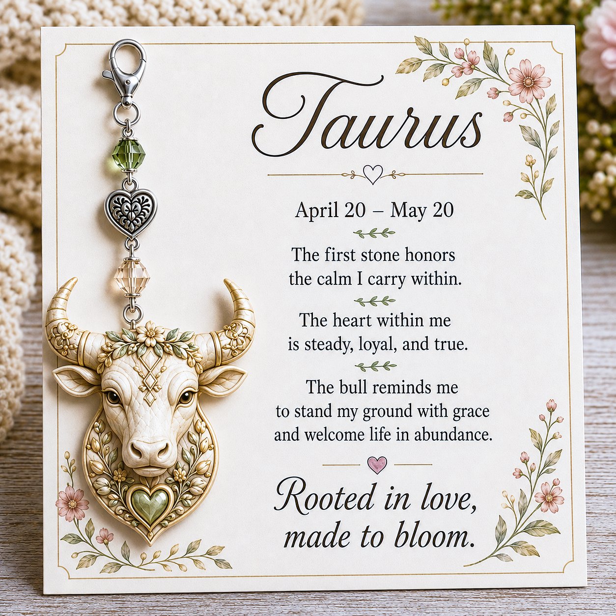 🌙12 Zodiac Birthstone Charm Keepsake Card