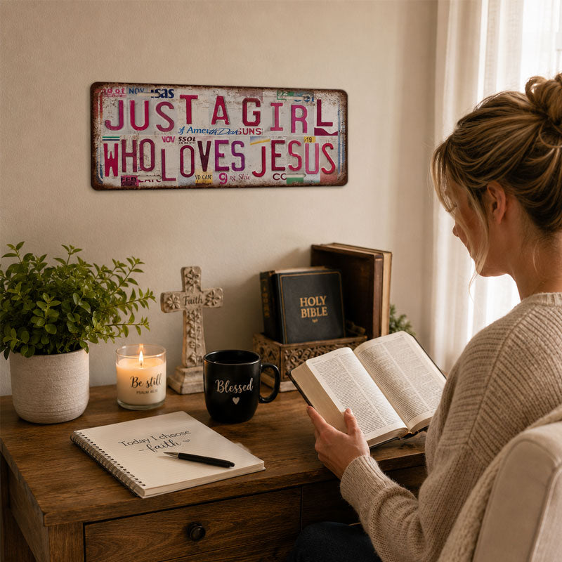"Just A Girl Who Loves Jesus" Vintage Wall Sign