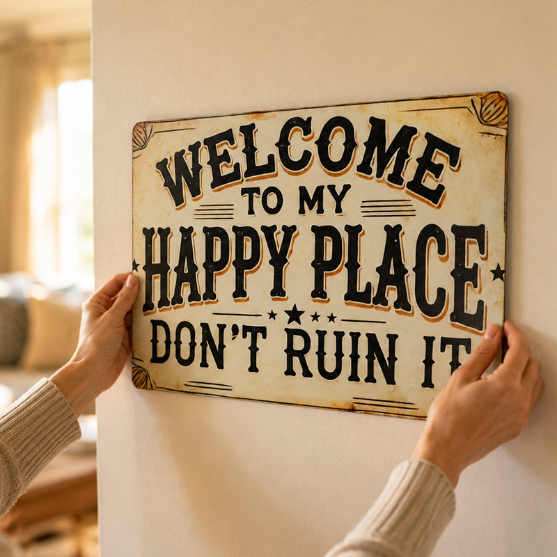 Happy Place Rustic Hanging Wall Sign 🌿🏡✨
