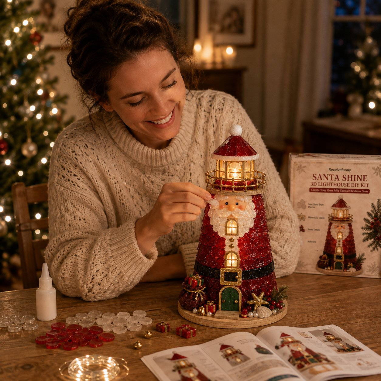 🎄Christmas Glow 3D Lighthouse DIY Kit – Light-Up Holiday Craft Decor 💕