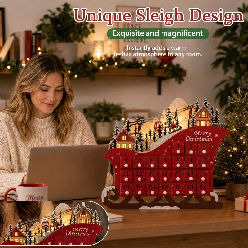 🎅 Christmas Magic Sleigh Advent Calendar – Light-Up 24-Day Countdown🎁