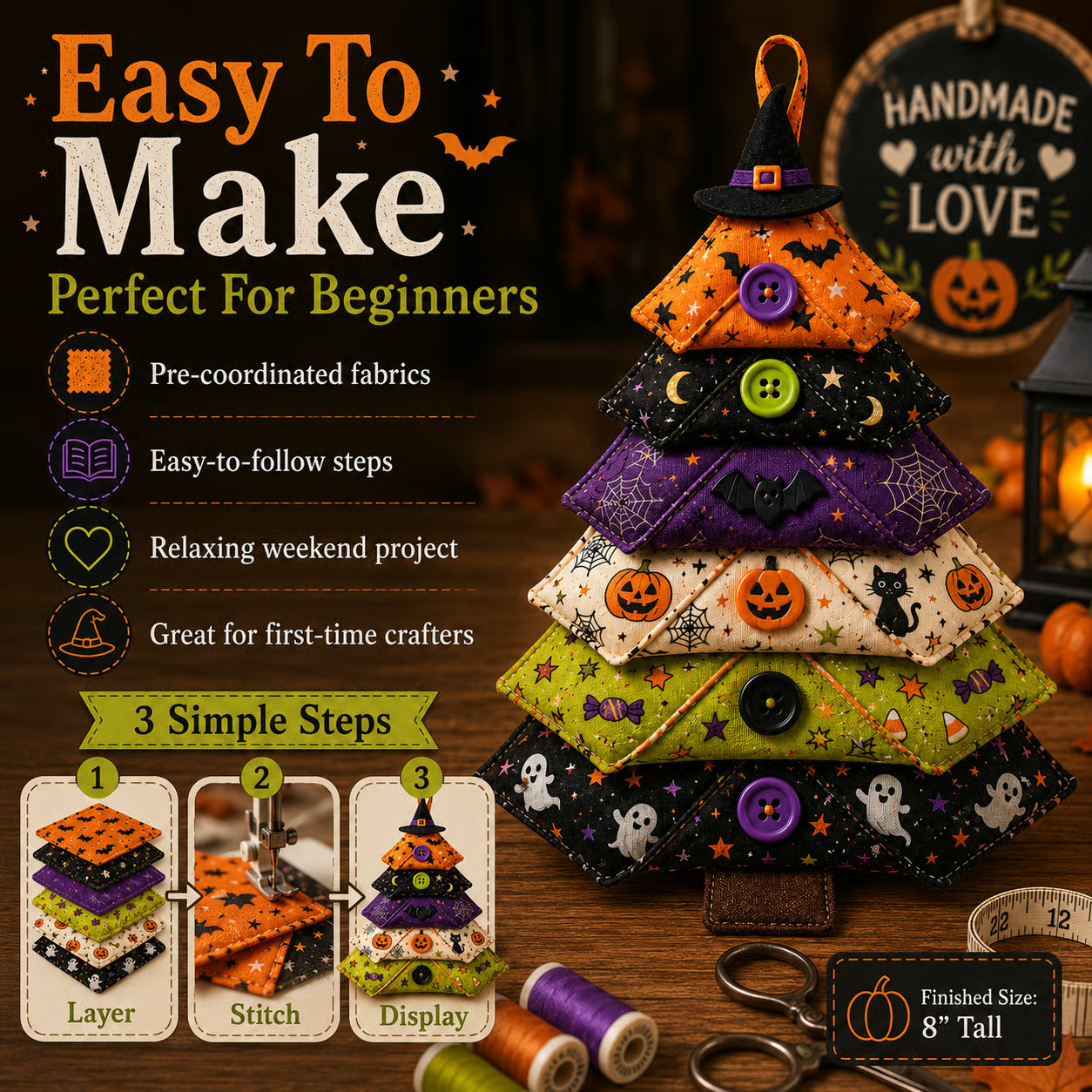 🎄 Layered Fabric Tree Ornament DIY Sewing Kit 🎁 Create A Cozy Handmade Fabric Tree Ornament ✨