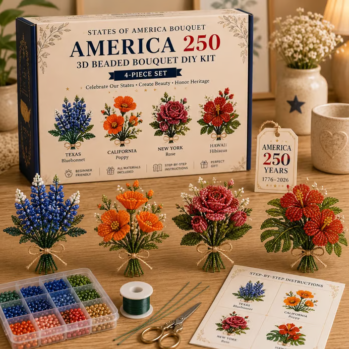 🌸America 250 Beaded Bouquet DIY Kit – Limited Edition Patriotic Craft Collection