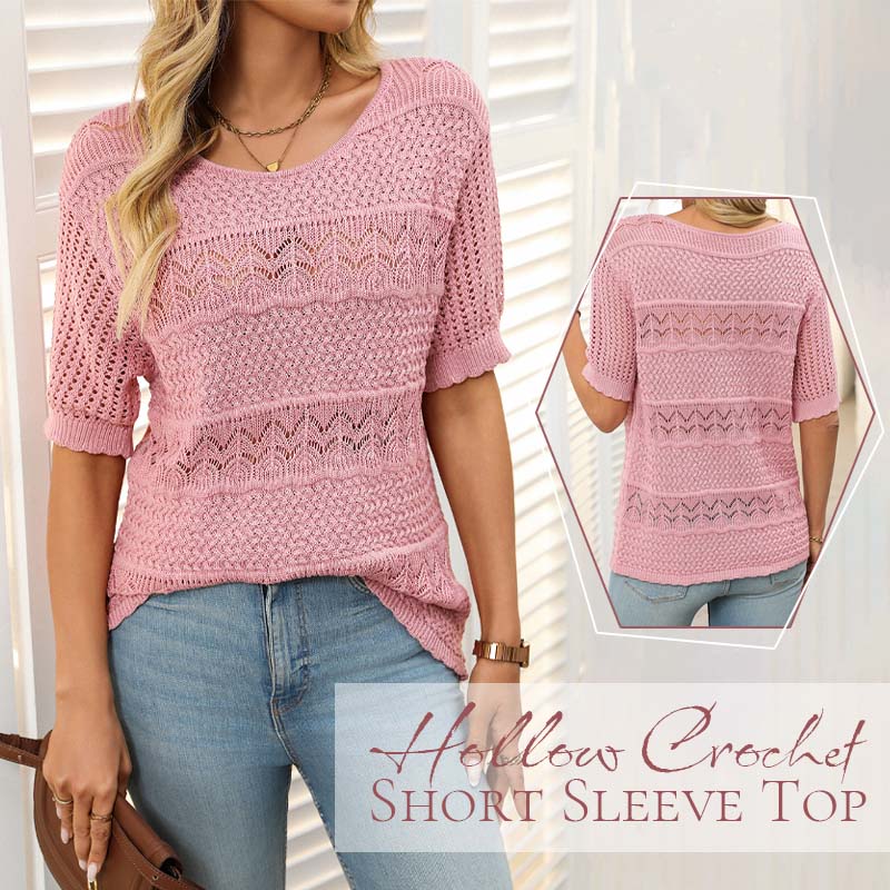 ✨🌸Hæklet skjorte med korte ærmer og hulmønster