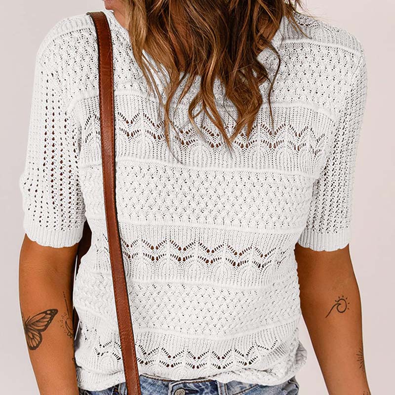 ✨🌸Hæklet skjorte med korte ærmer og hulmønster