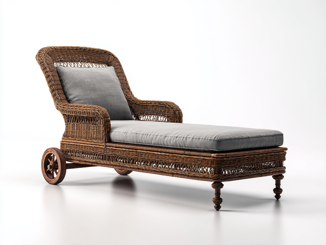 Sonnenliege-Rattan-Textil-194x68x40 cm-Natur-Braun-Klassischer Gartenstil-Bamboomyhut