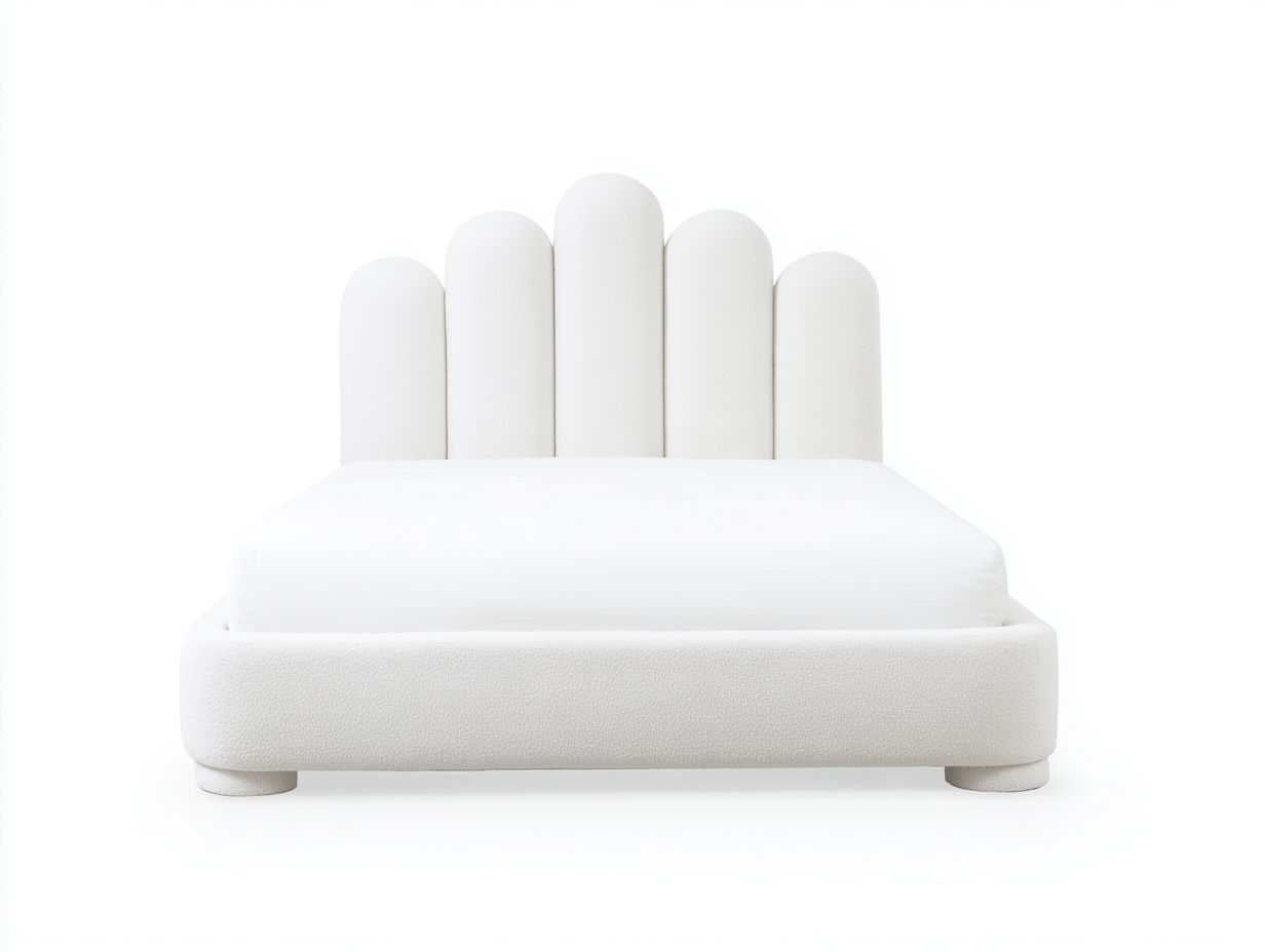 Doppelbett-Stoff-Holz-210x190x118 cm-Weiß-Moderner Art-Déco-Stil-Bamboomyhut