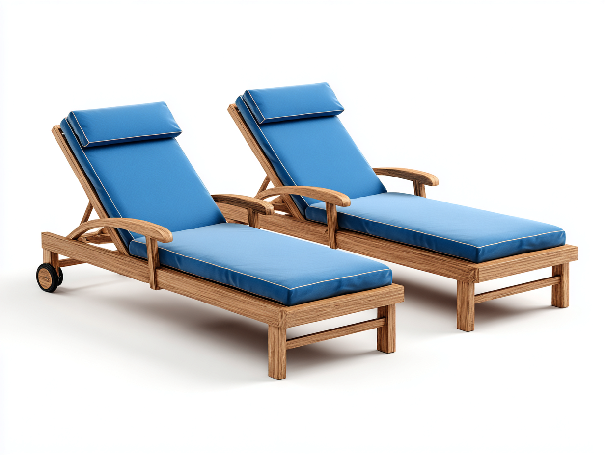 Sonnenliegen-Holz-Textil-196x67x36 cm-Natur-Blau-Moderner Gartenstil-Bamboomyhut