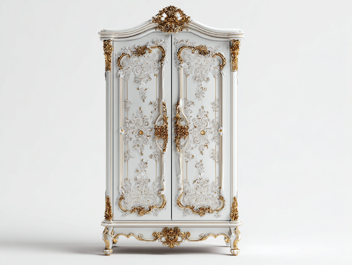 Kleiderschrank-Holz-168x66x224 cm-Weiß-Gold-Barockstil-Bamboomyhut