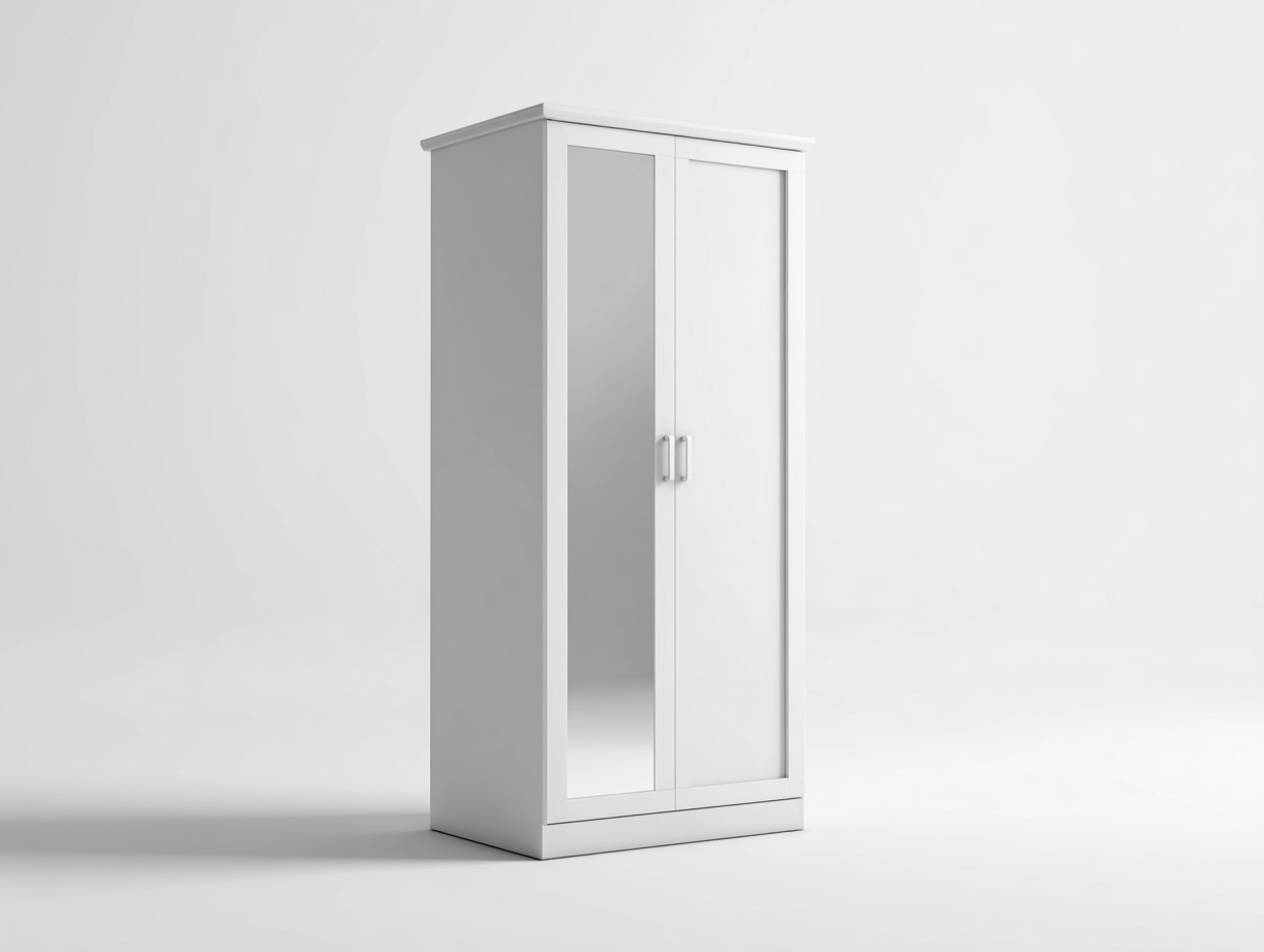 Kleiderschrank-Holz-Spiegel-98x58x200 cm-Weiß-Moderner Stil-Bamboomyhut