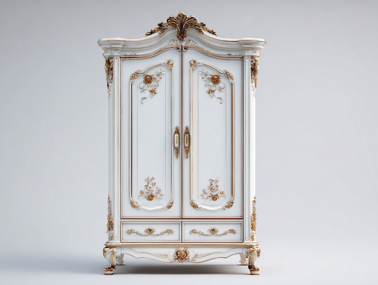 Kleiderschrank-Holz-162x65x226 cm-Weiß-Gold-Barockstil-Bamboomyhut