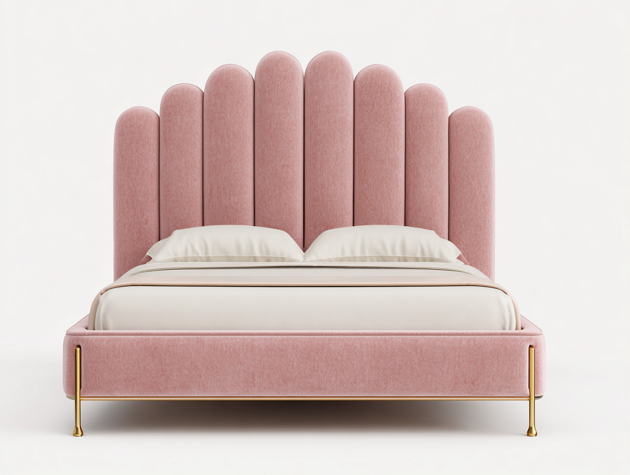 Doppelbett-Samt-Metall-214x194x122 cm-Rosa-Moderner Art-Déco-Stil-Bamboomyhut