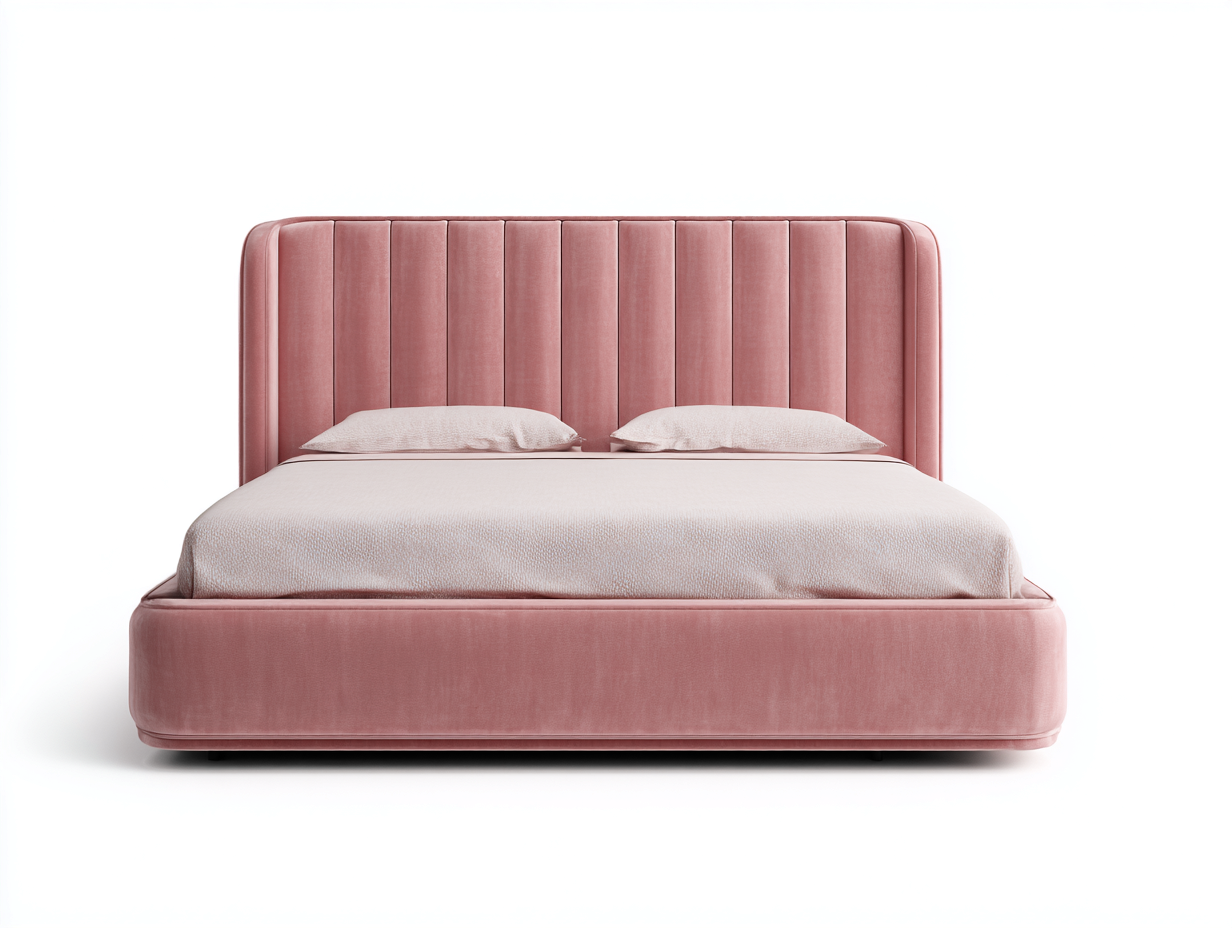 Doppelbett-Samt-Holz-212x192x118 cm-Rosa-Moderner Art-Déco-Stil-Bamboomyhut